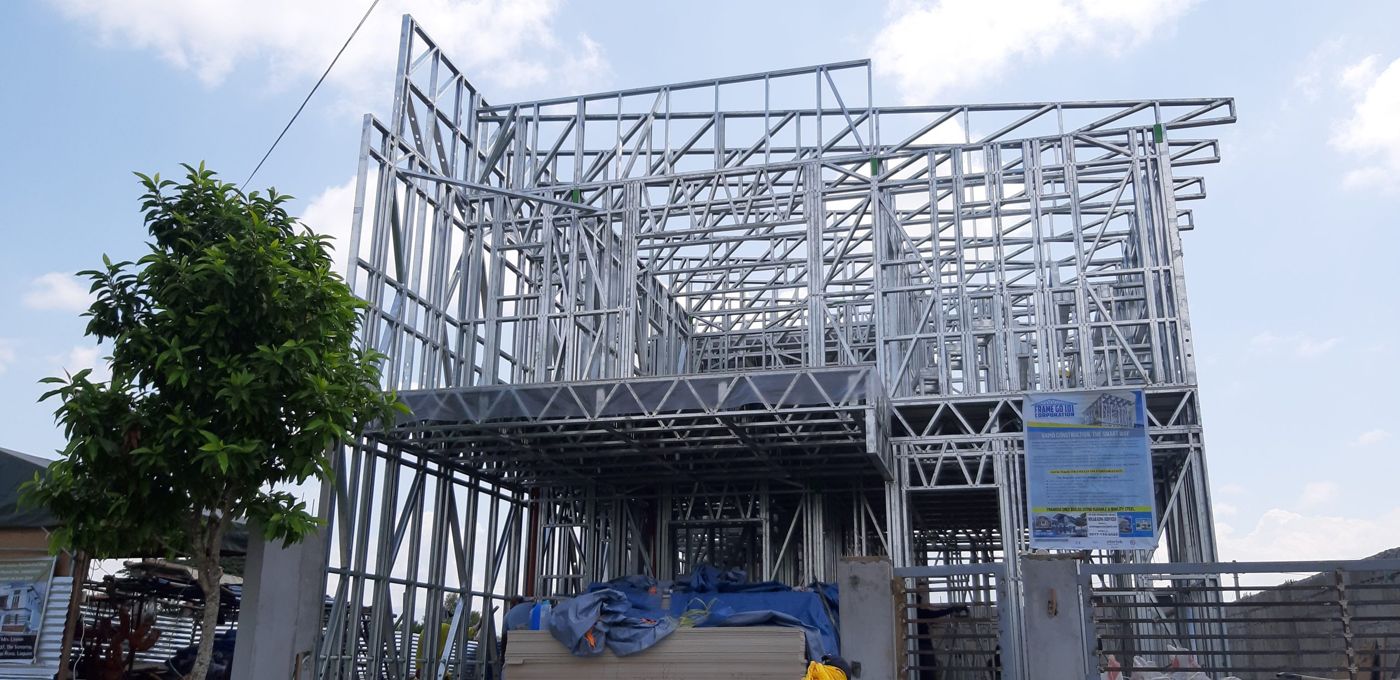 Two-storey cold-formed steel frame under construction